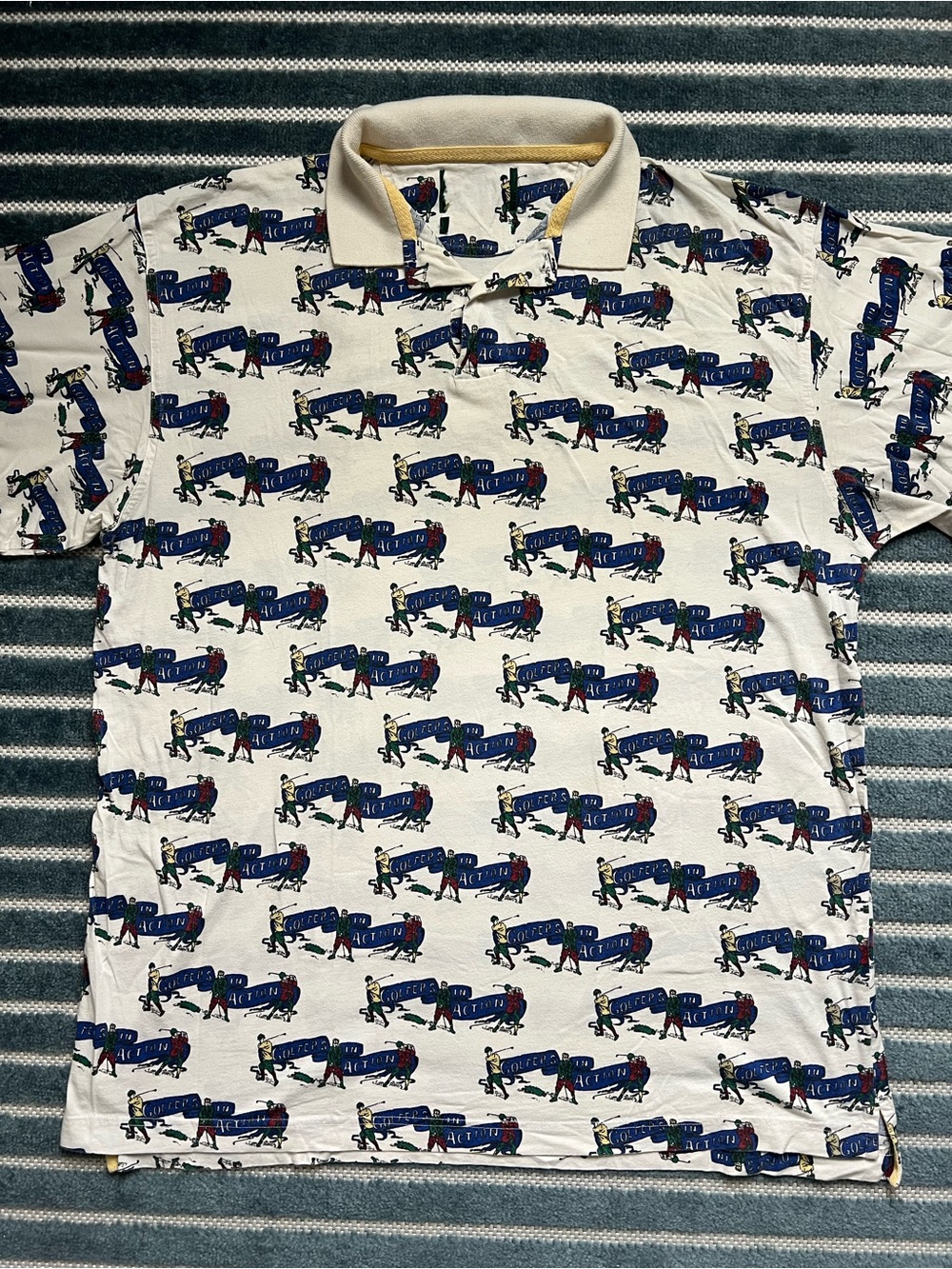 Vintage ‘Golfers in Action’ All-Over Print Polo Shirt XL